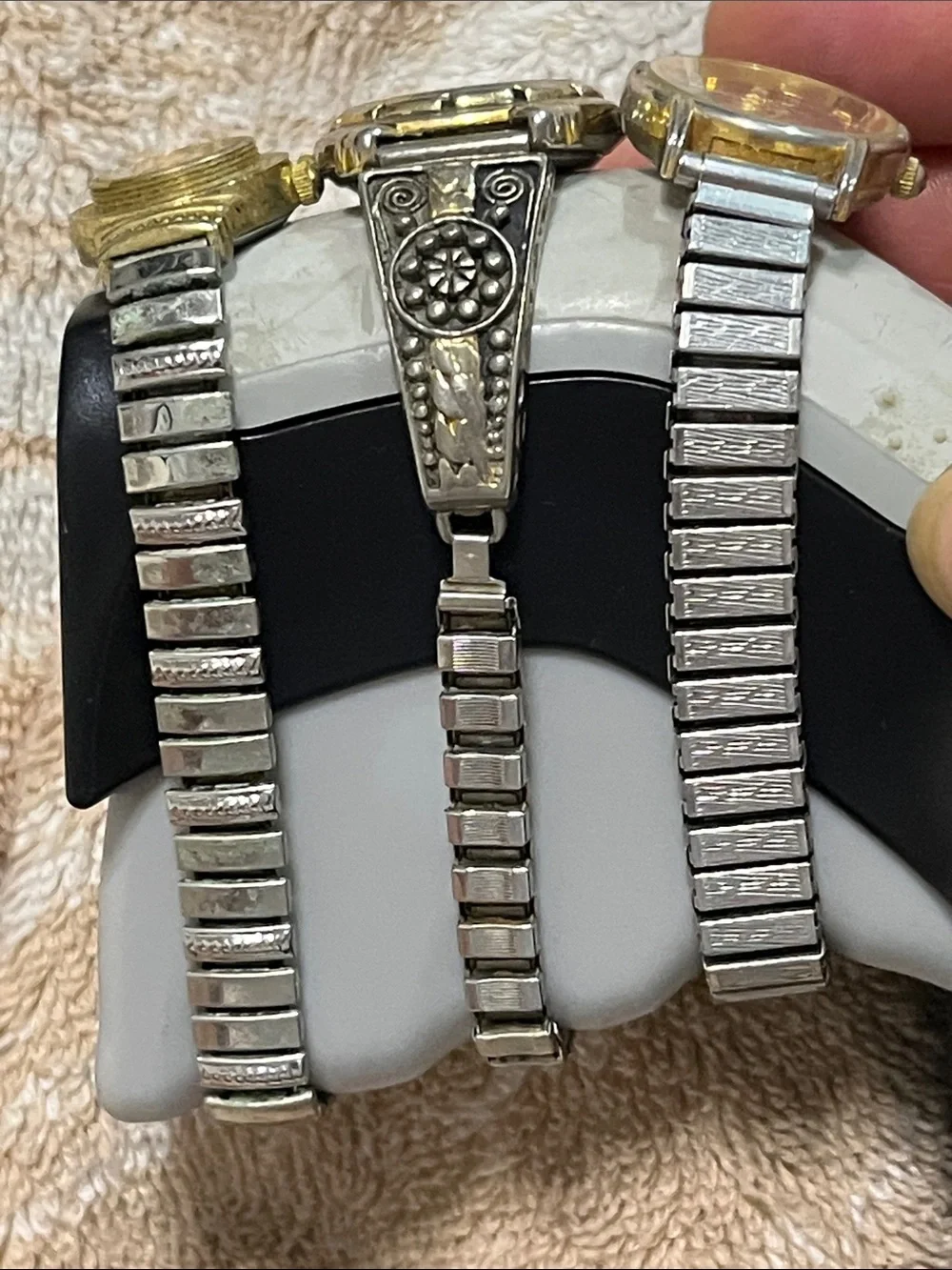 Gitano Silver-Tone Watch with Iridescent Blue-Green Abalone Dial